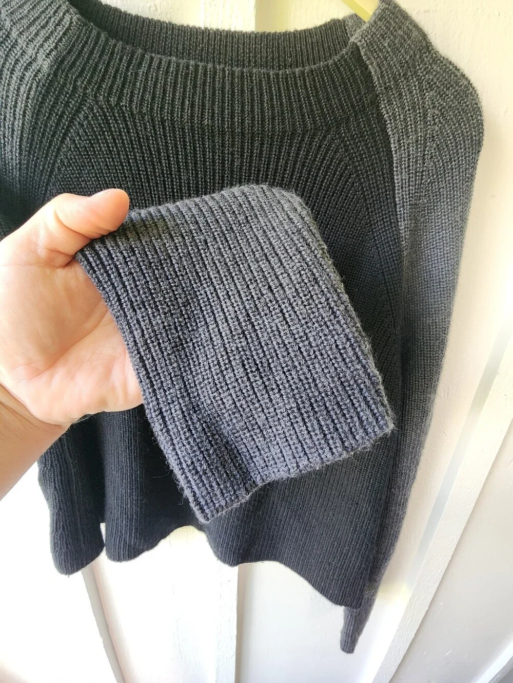 EILEEN FISHER Black Knit Color Block Long Sleeve Crew Neck Sweater Size XS